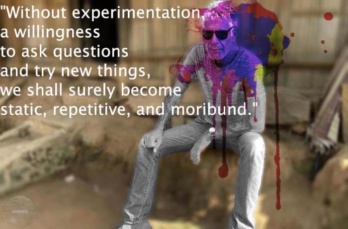 "Without experimentation, a willingness to ask questions and try new things, we shall surely become static, repetitive, and moribund." Anthony Bourdain